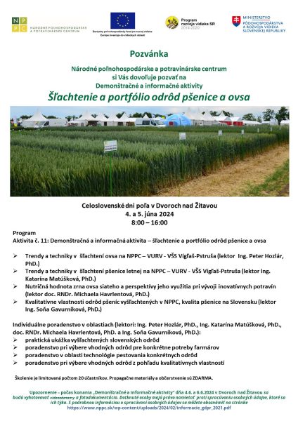 Pozvánka-11-Demonštračná a informačná aktivita – šľachtenie a portfólio odrôd pšenice a ovsa