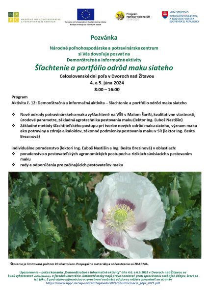 Pozvánka-12_Demonštračná a informačná aktivita – šľachtenie a portfólio odrôd maku siateho